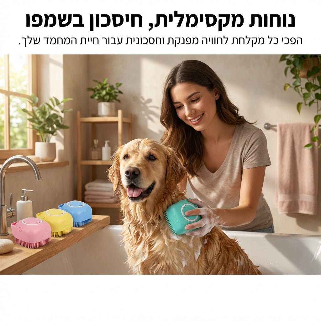 מברשת האמבטיה MassageClean™ – מקלחת רגועה, פינוק לכלב, וחיסכון בשמפו בכל לחיצה