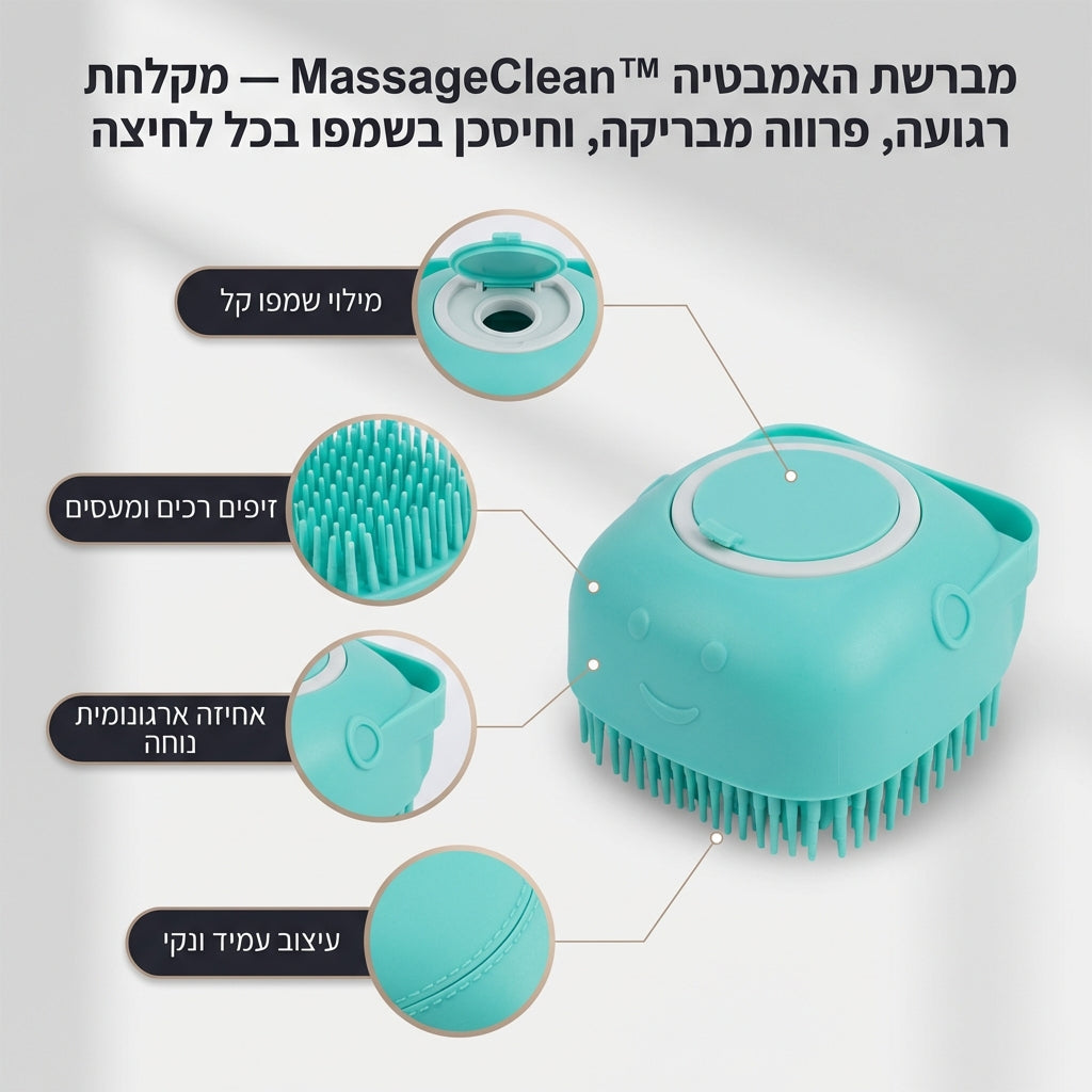 מברשת האמבטיה MassageClean™ – מקלחת רגועה, פינוק לכלב, וחיסכון בשמפו בכל לחיצה