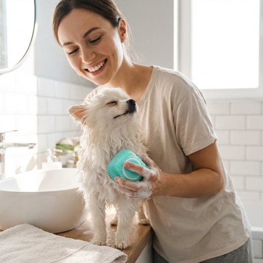 מברשת האמבטיה MassageClean™ – מקלחת רגועה, פינוק לכלב, וחיסכון בשמפו בכל לחיצה